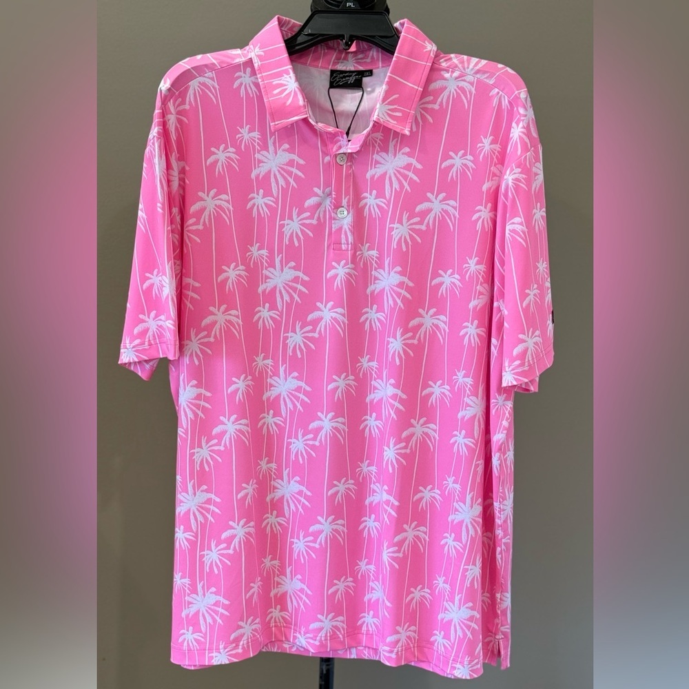 NWT Men’s SUNDAY SWAGGER Stylin pink palm tropical golf polo- Size 2XL - Picture 3 of 8